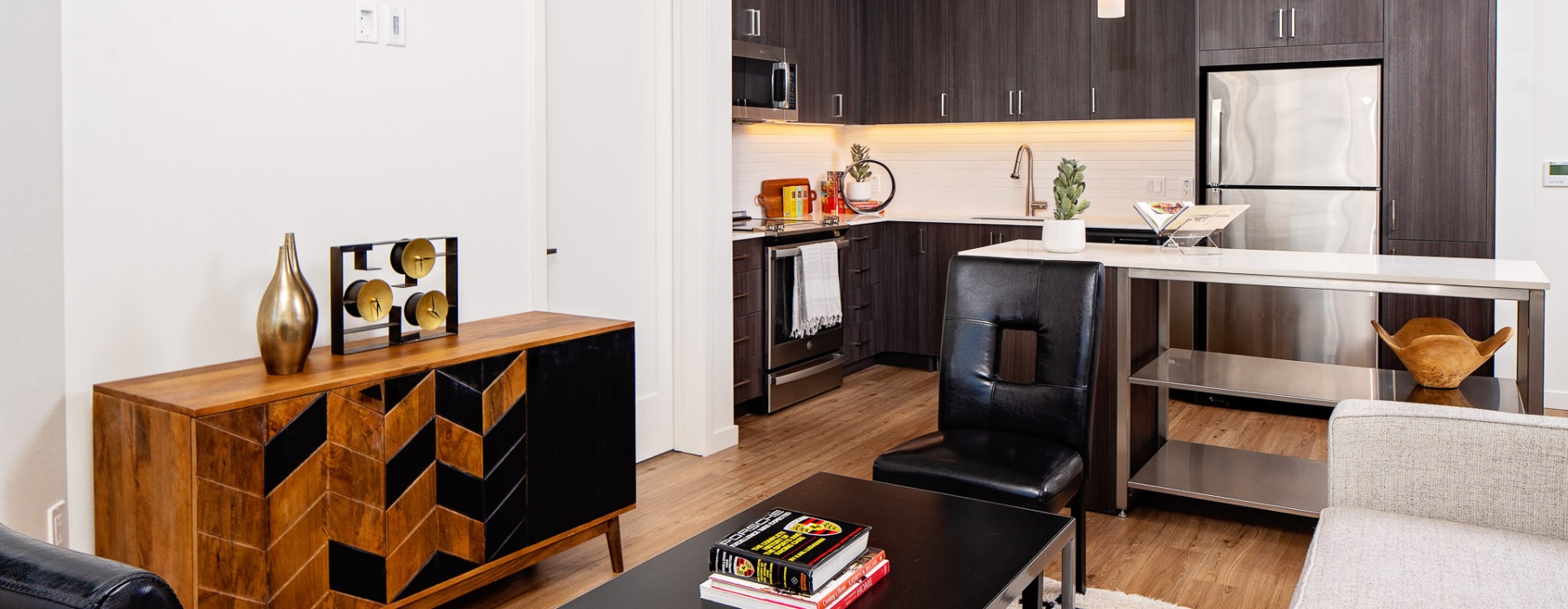 kitchen with dark cabinets