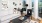 a living room with a black chair