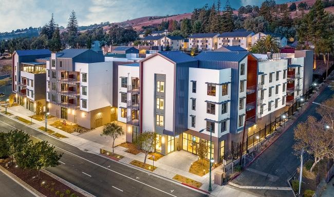 a row of multi-story buildings